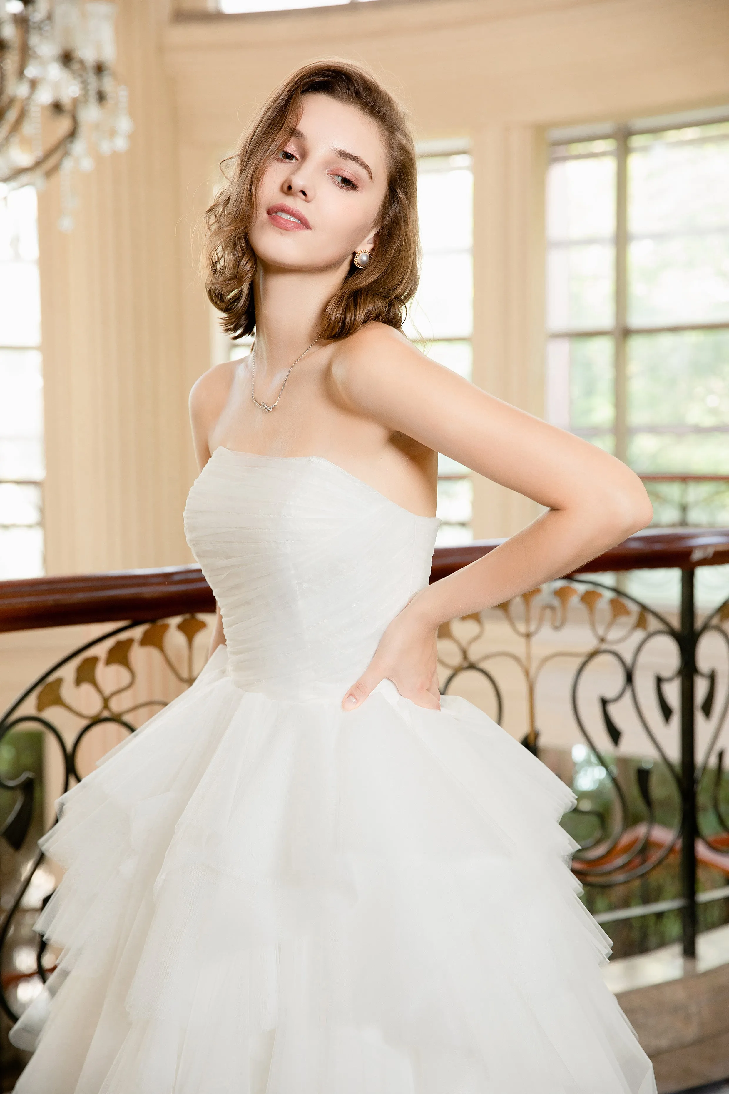 Jasmin - Selena Huan Strapless Hand Draped Tulle Ruffled Embroidery Lace Ball Gown