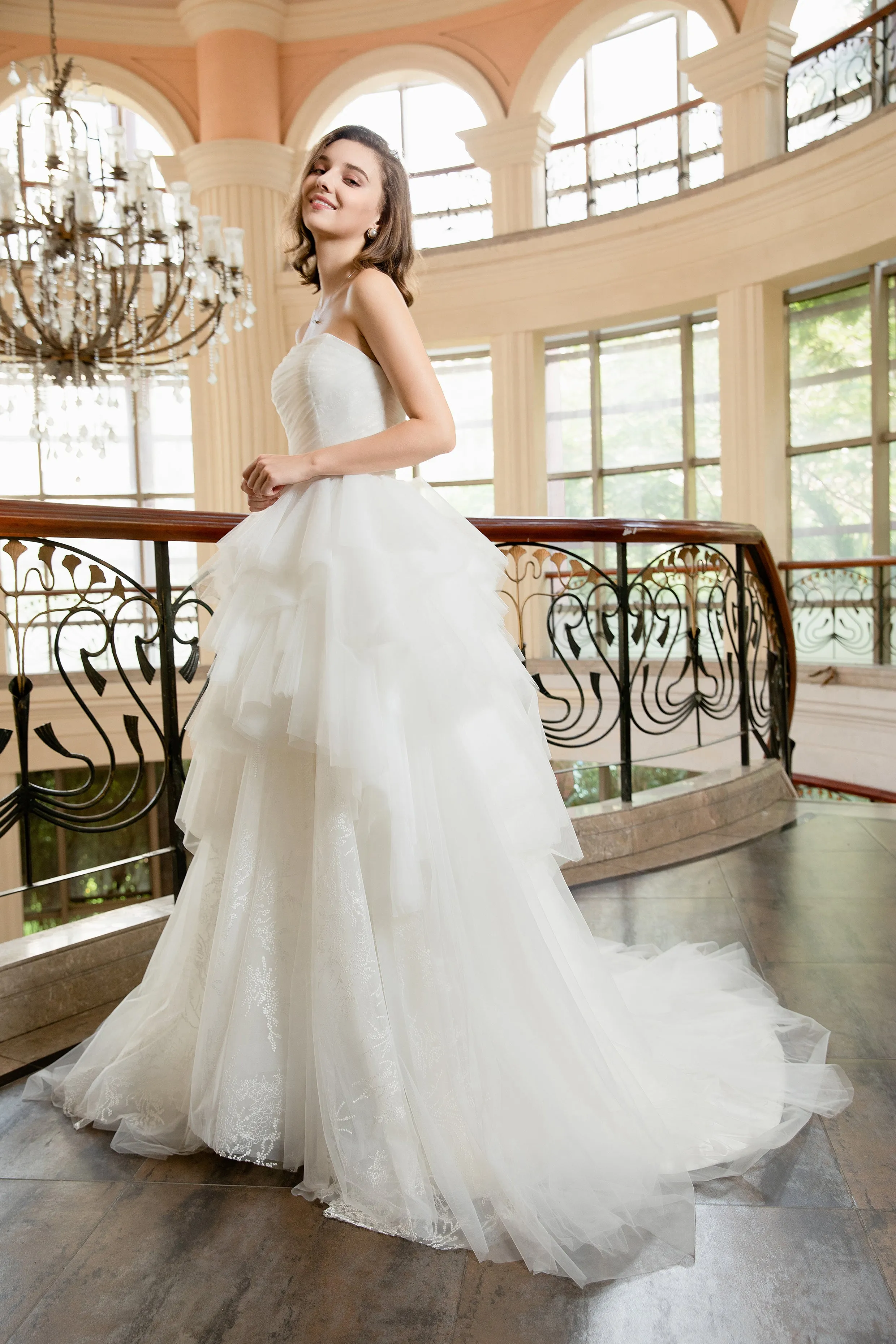 Jasmin - Selena Huan Strapless Hand Draped Tulle Ruffled Embroidery Lace Ball Gown