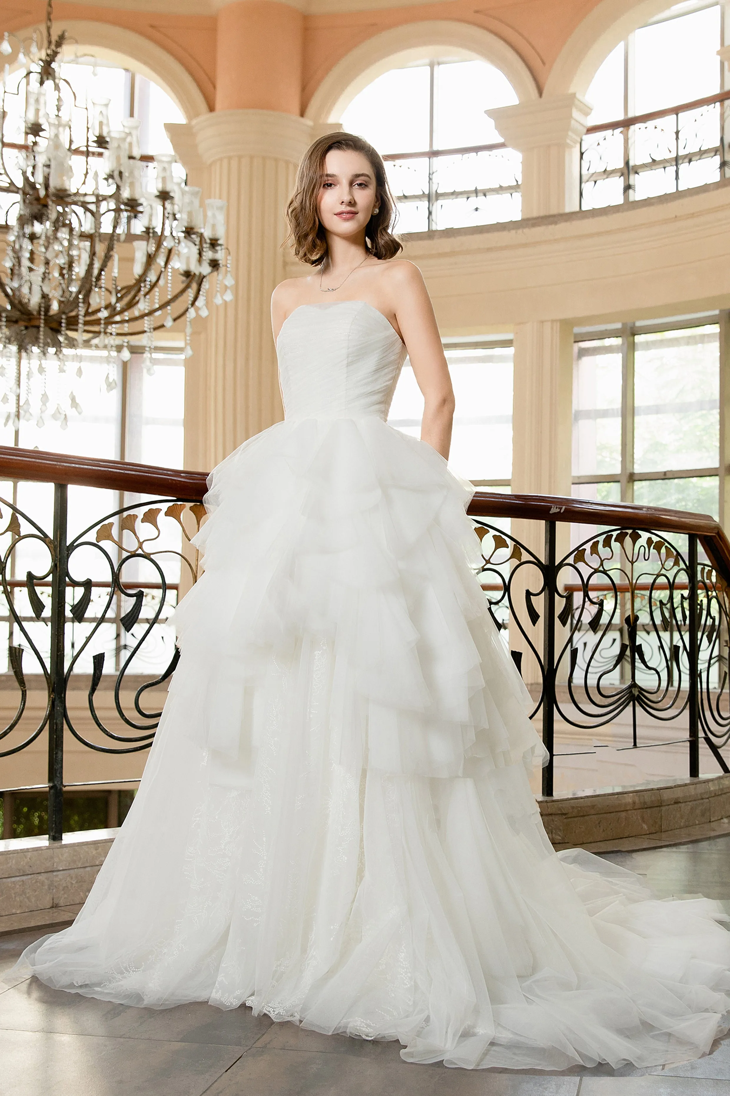 Jasmin - Selena Huan Strapless Hand Draped Tulle Ruffled Embroidery Lace Ball Gown