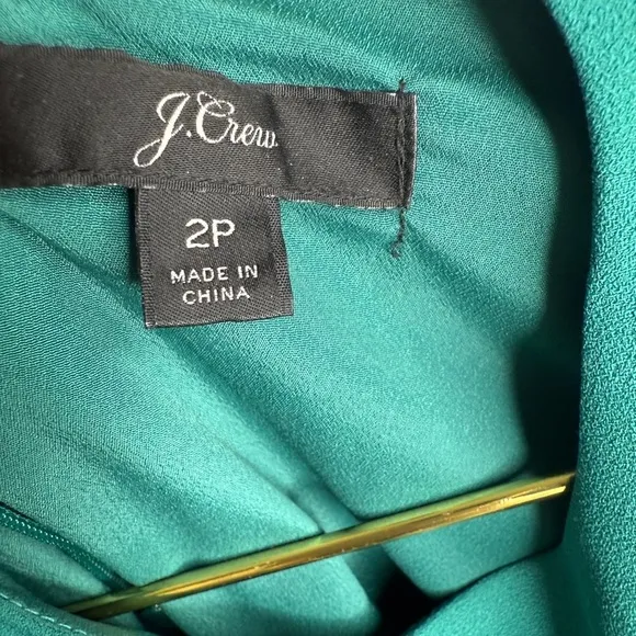 J.Crew Foggia Holiday Green Crepe Pleated Sleeves Dress Jade Teal Winter