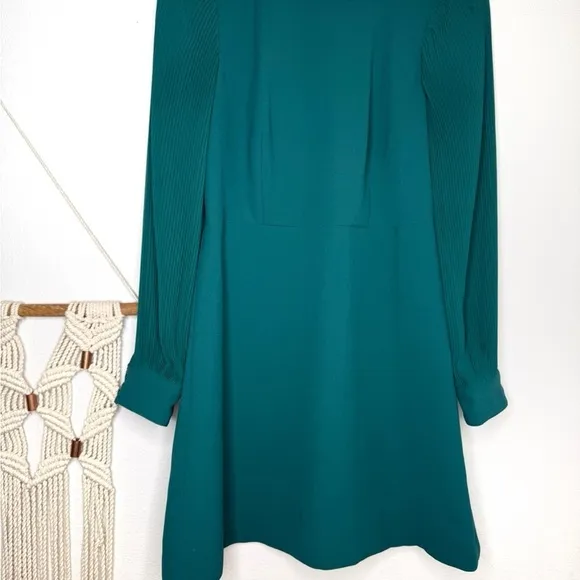 J.Crew Foggia Holiday Green Crepe Pleated Sleeves Dress Jade Teal Winter
