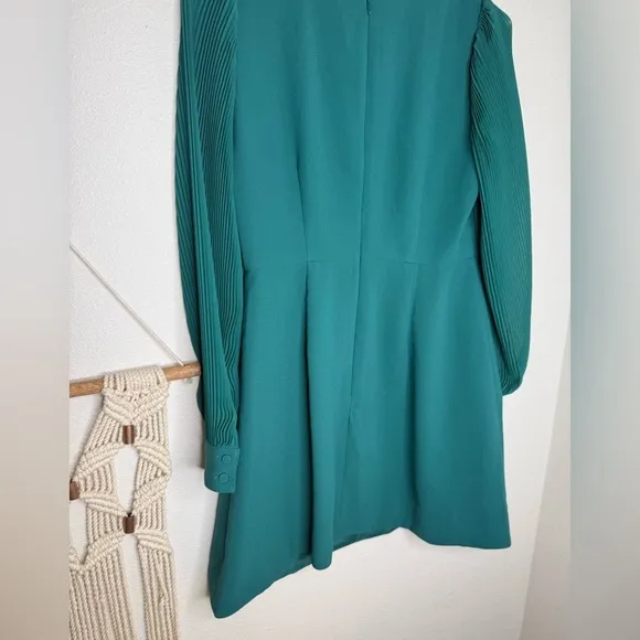 J.Crew Foggia Holiday Green Crepe Pleated Sleeves Dress Jade Teal Winter