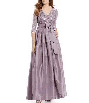 Jessica Howard Lace Bodice 3/4 Sleeve Tie Waist Ballgown. JH9M6764 Purple 8
