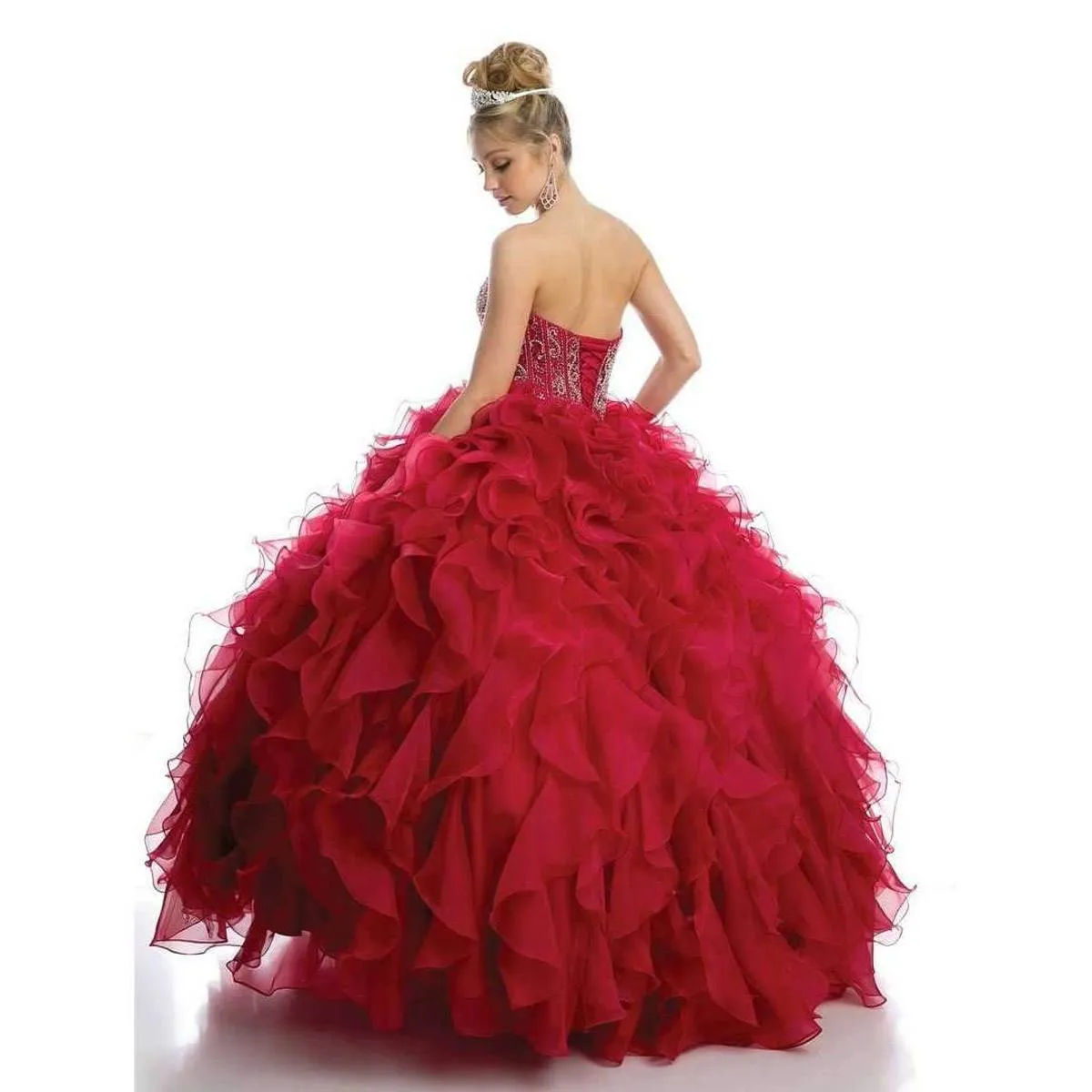 Juliet 1418 Cinderella Ball Gown Organza Ruffle Skirt Beaded Corset Bodice