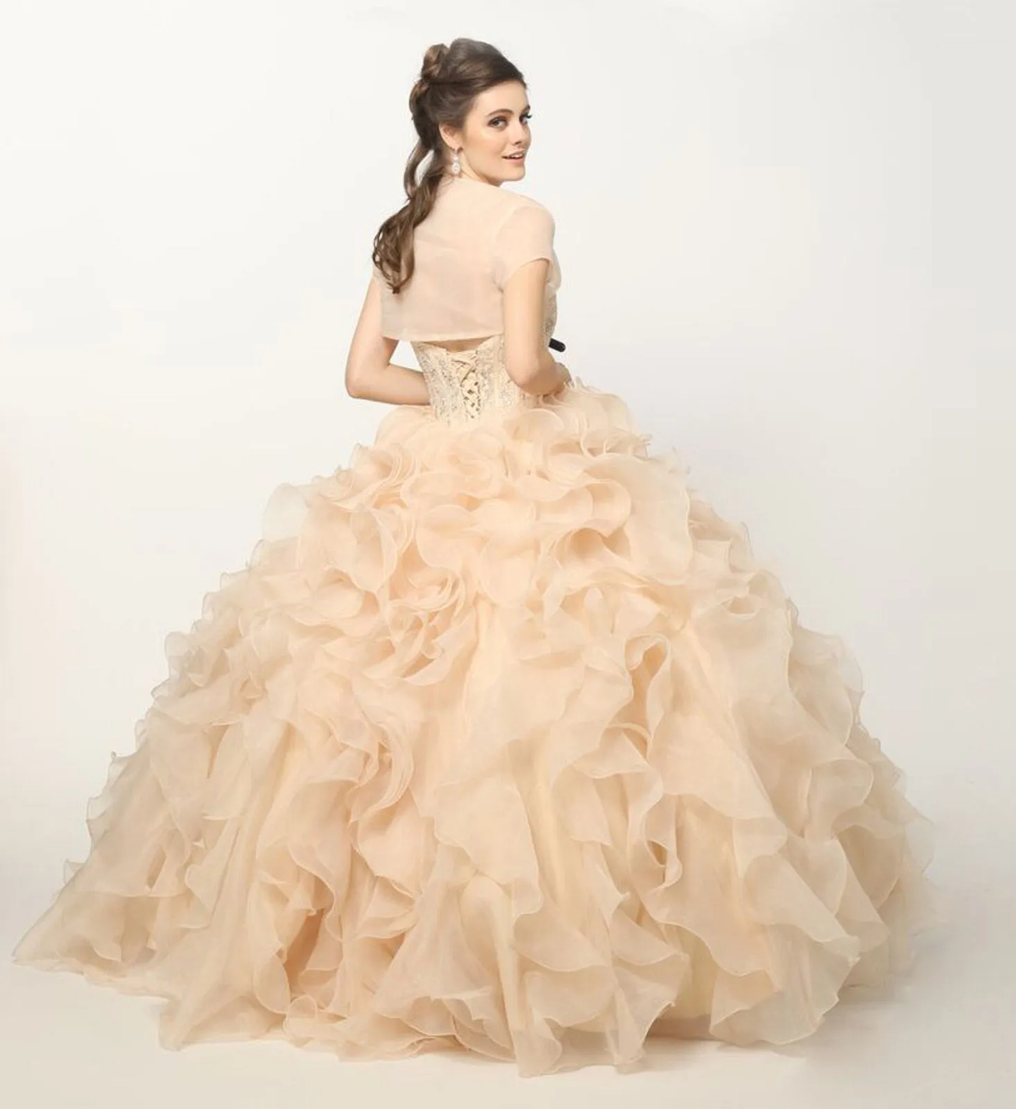 Juliet 1418 Cinderella Ball Gown Organza Ruffle Skirt Beaded Corset Bodice