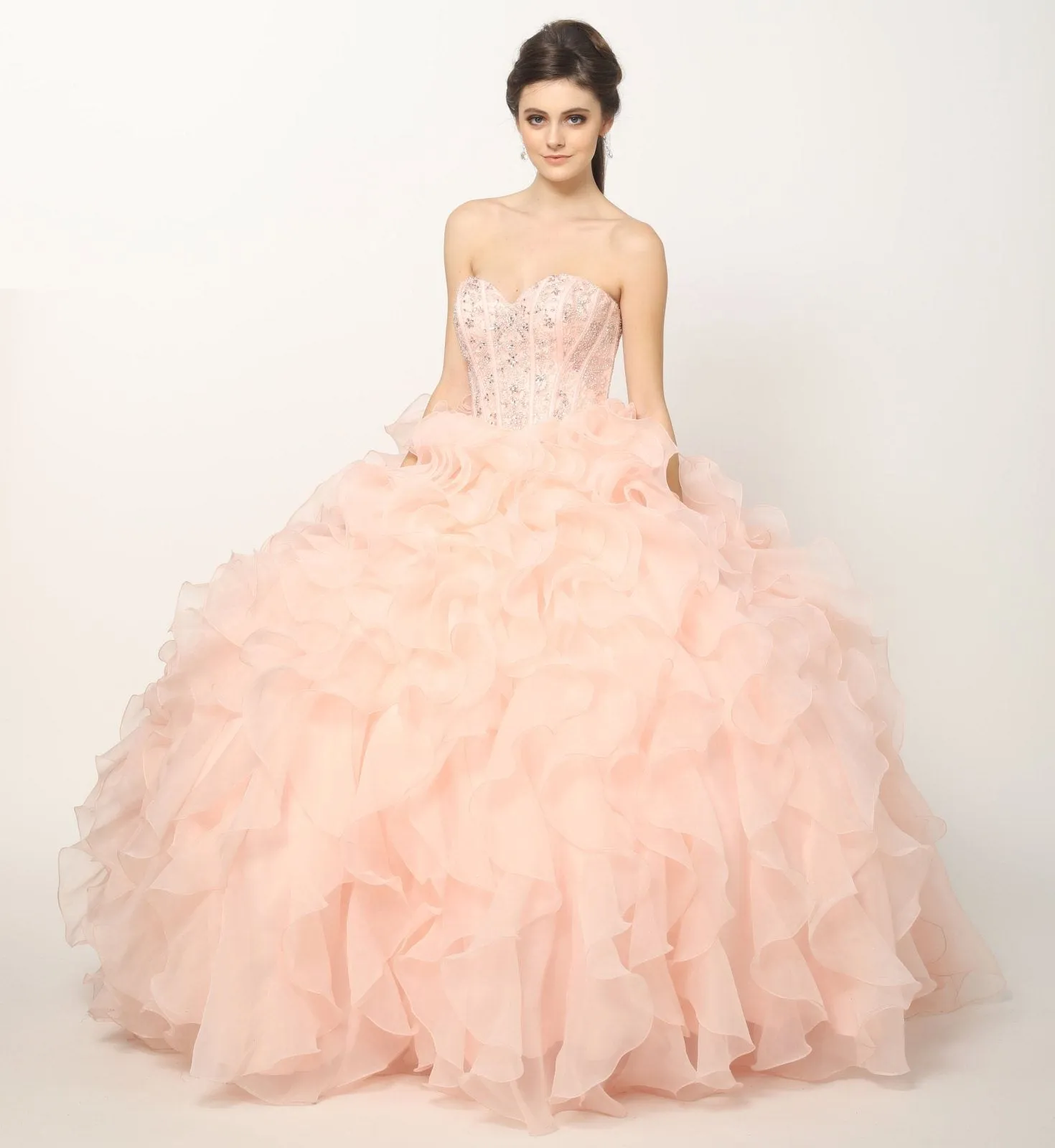 Juliet 1418 Cinderella Ball Gown Organza Ruffle Skirt Beaded Corset Bodice