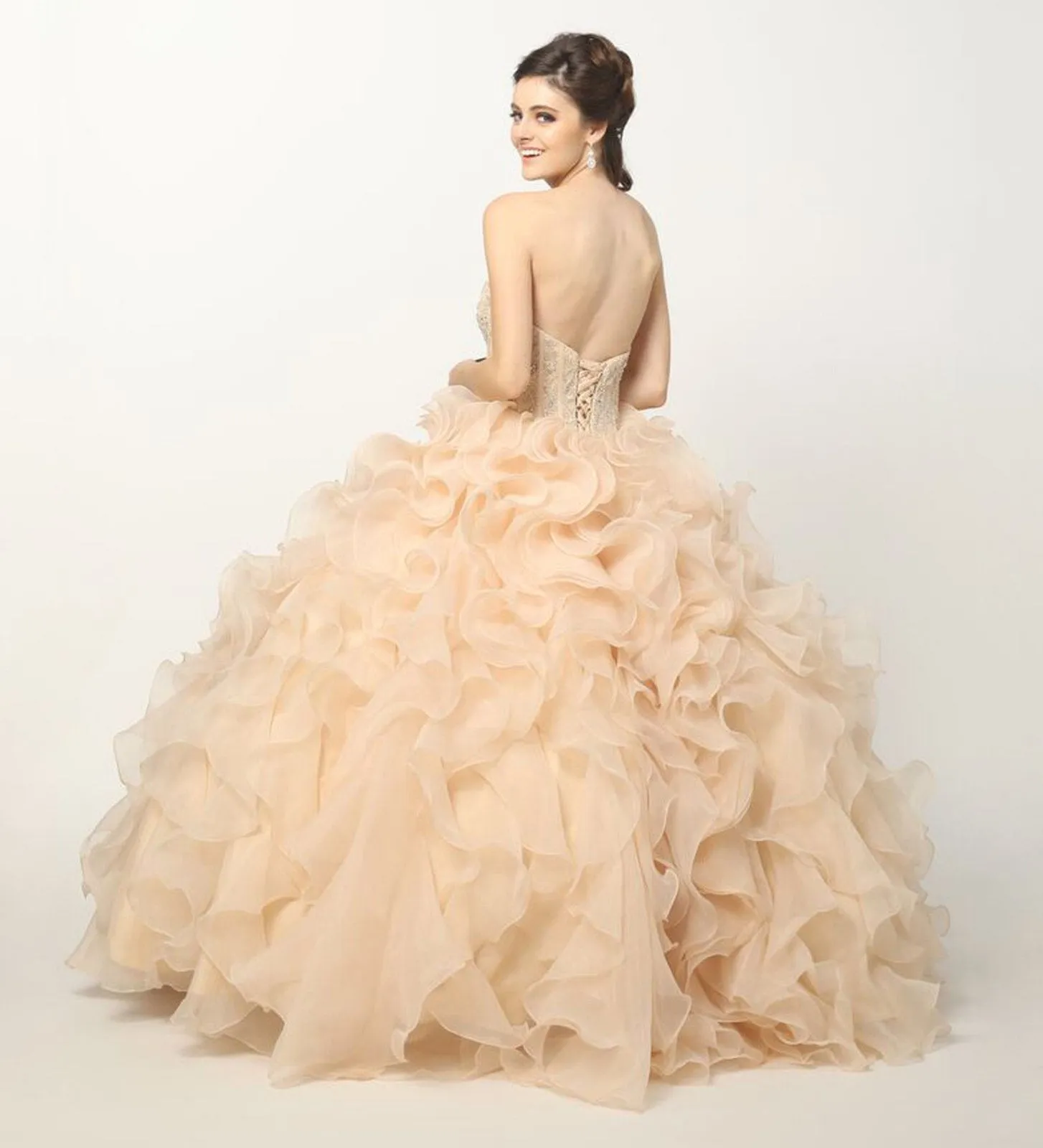 Juliet 1418 Cinderella Ball Gown Organza Ruffle Skirt Beaded Corset Bodice