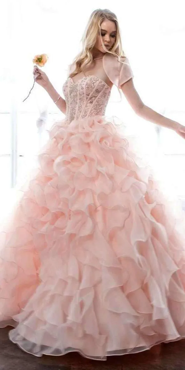 Juliet 1418 Cinderella Ball Gown Organza Ruffle Skirt Beaded Corset Bodice
