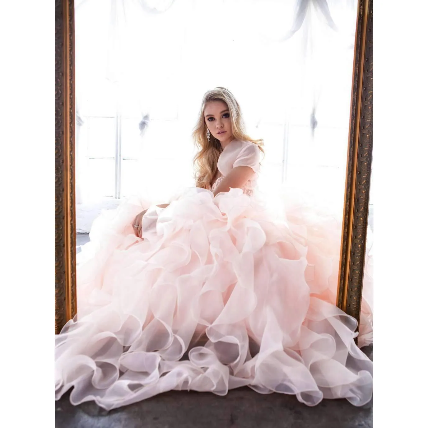 Juliet 1418 Cinderella Ball Gown Organza Ruffle Skirt Beaded Corset Bodice