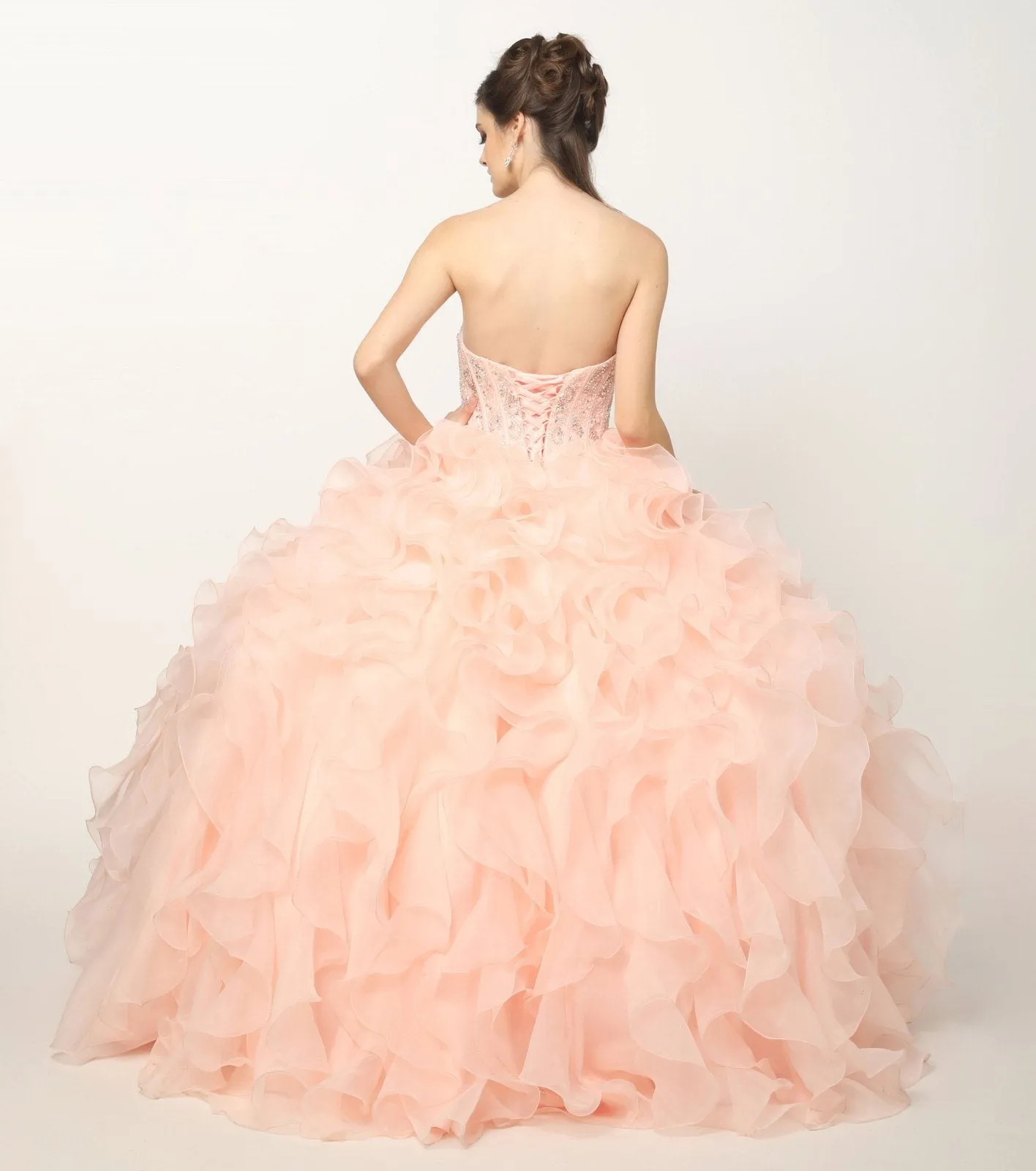 Juliet 1418 Cinderella Ball Gown Organza Ruffle Skirt Beaded Corset Bodice