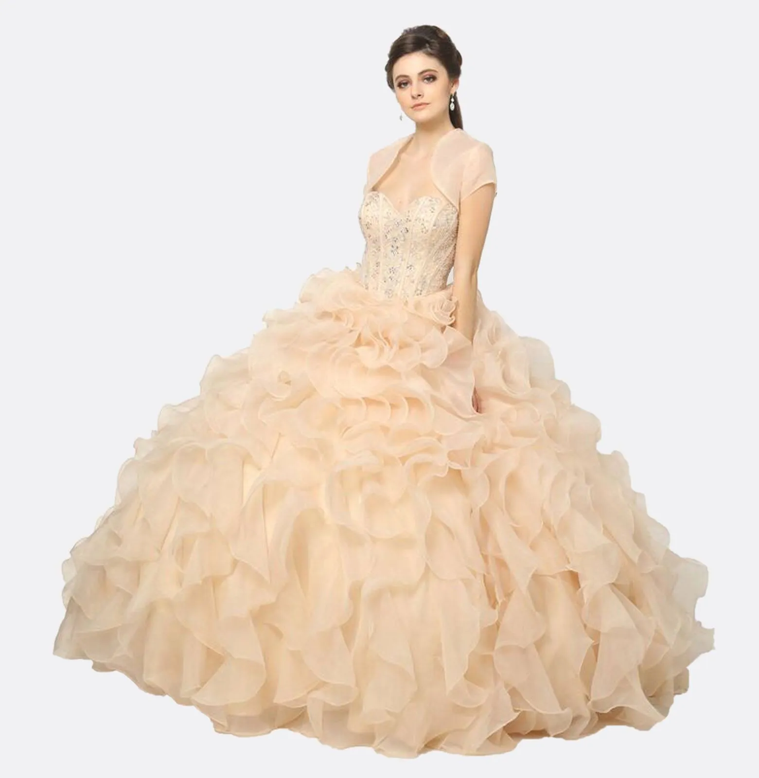 Juliet 1418 Cinderella Ball Gown Organza Ruffle Skirt Beaded Corset Bodice