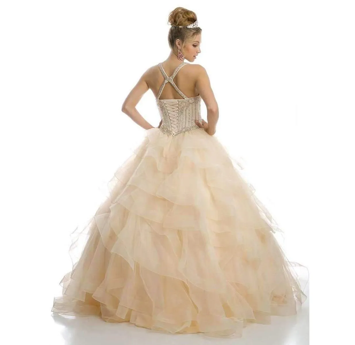 Juliet 1423 A-Line Princess Ball Gown Ruffled Tiered Tulle with Jacket