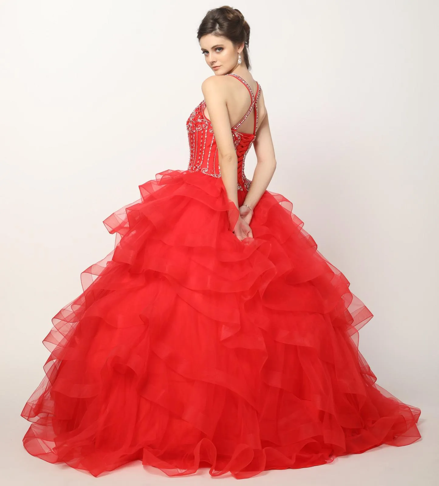 Juliet 1423 A-Line Princess Ball Gown Ruffled Tiered Tulle with Jacket