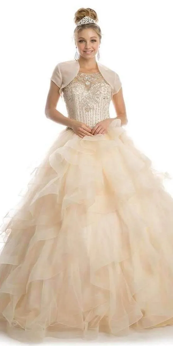 Juliet 1423 A-Line Princess Ball Gown Ruffled Tiered Tulle with Jacket