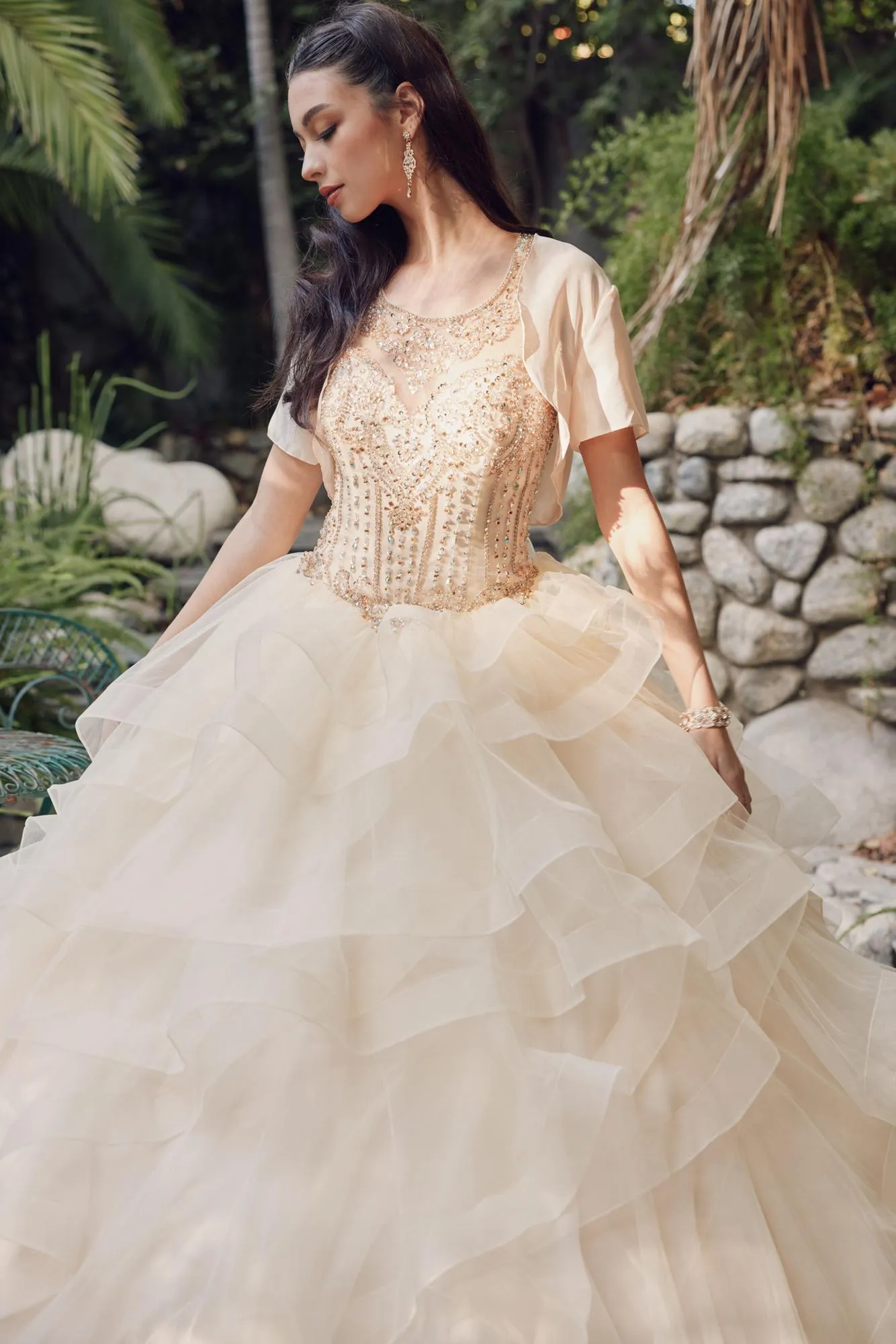 Juliet 1423 A-Line Princess Ball Gown Ruffled Tiered Tulle with Jacket