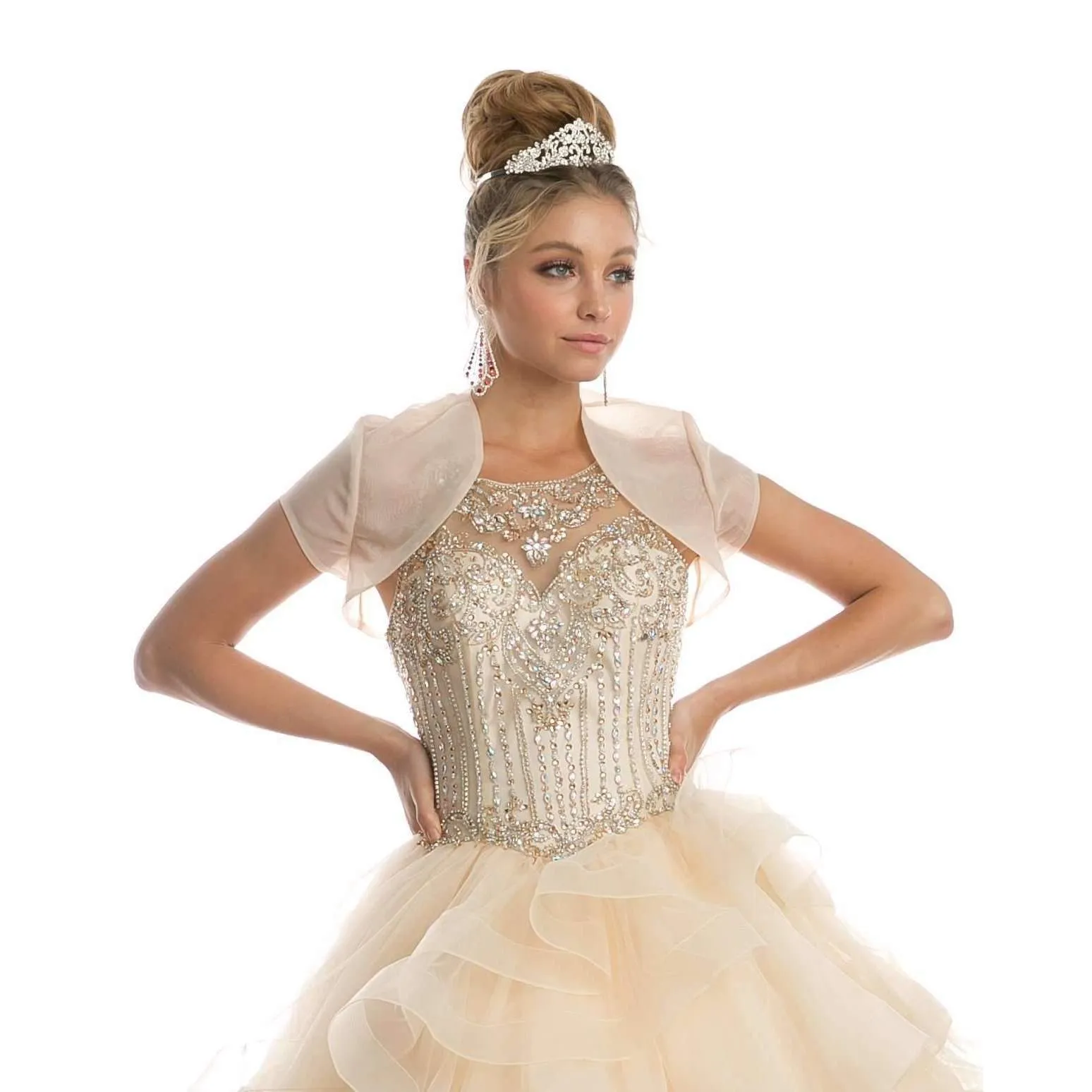 Juliet 1423 A-Line Princess Ball Gown Ruffled Tiered Tulle with Jacket