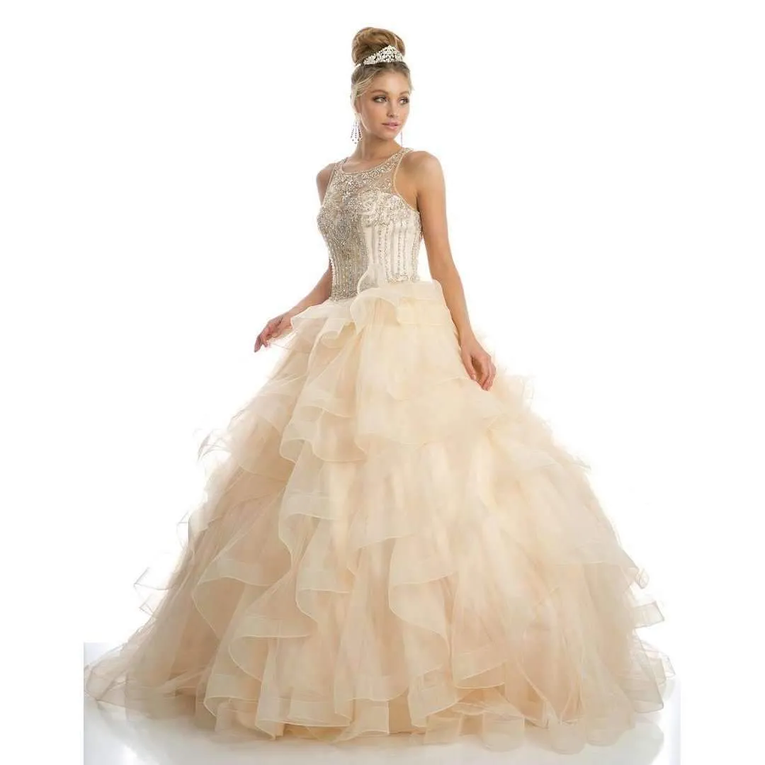 Juliet 1423 A-Line Princess Ball Gown Ruffled Tiered Tulle with Jacket