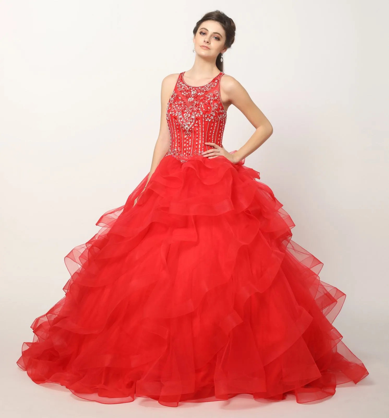Juliet 1423 A-Line Princess Ball Gown Ruffled Tiered Tulle with Jacket