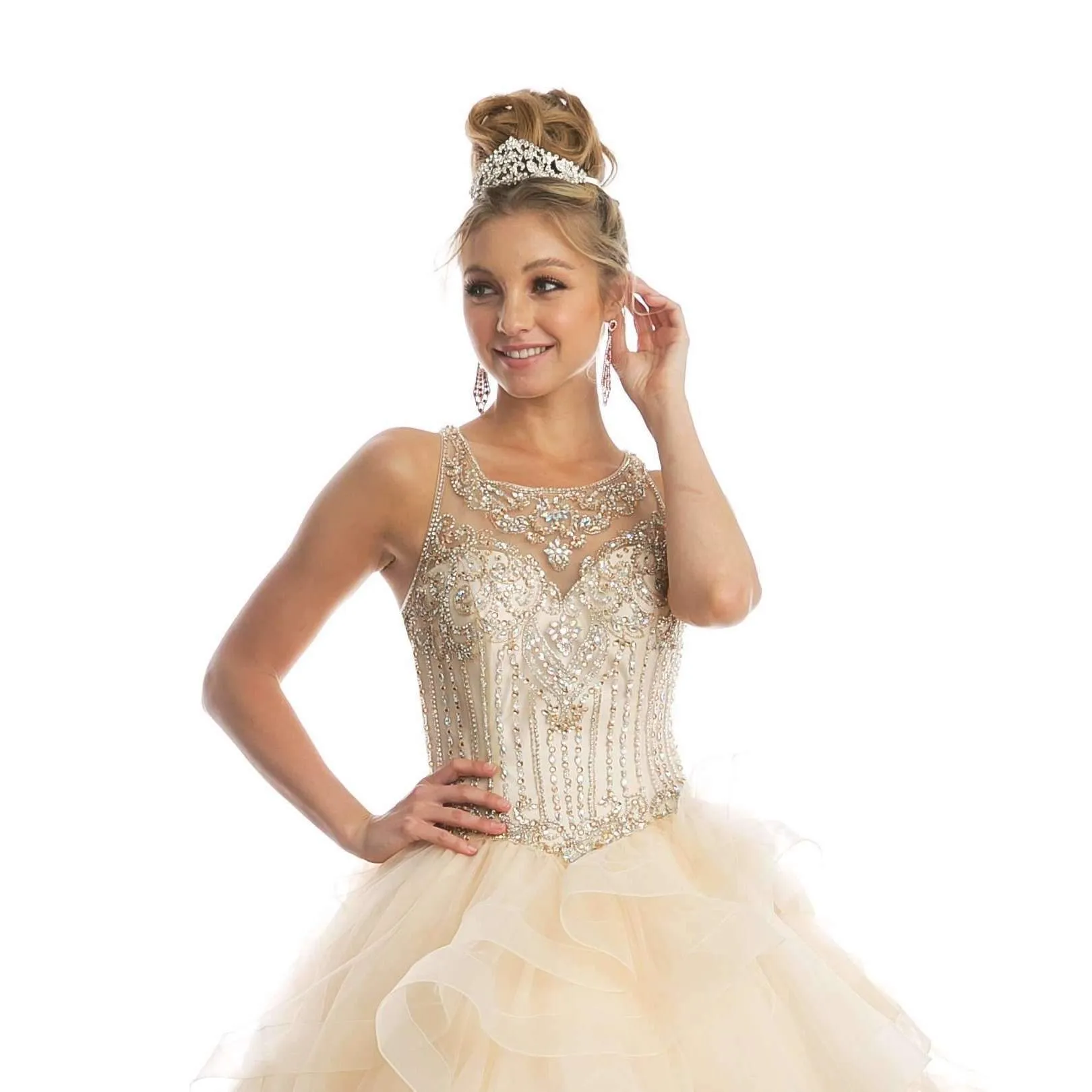 Juliet 1423 A-Line Princess Ball Gown Ruffled Tiered Tulle with Jacket
