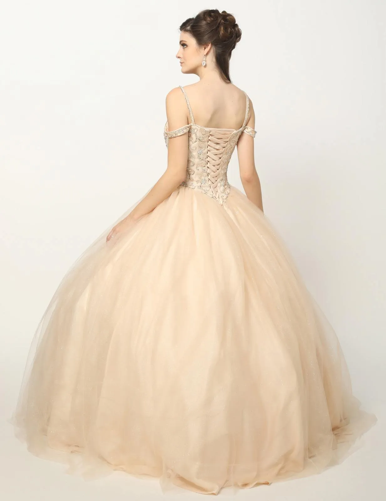 Juliet 1426 Beaded Embroidery Cold Shoulder Princess Poofy Ballgown