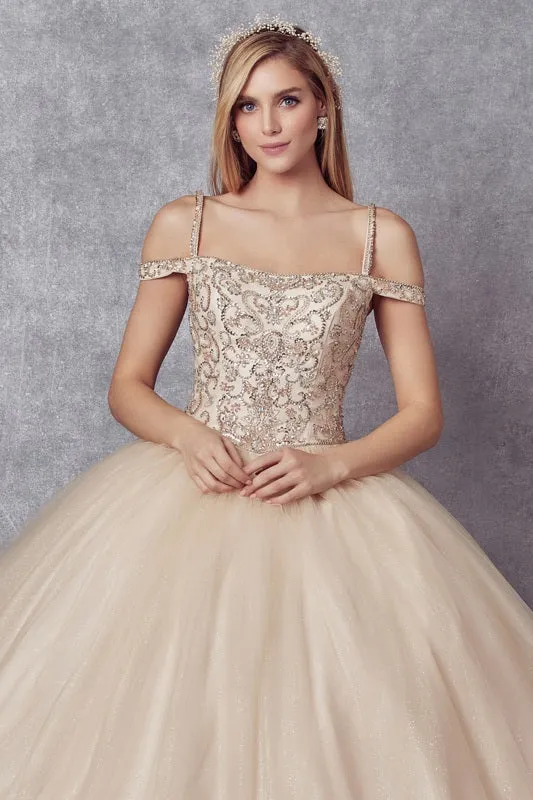 Juliet 1426 Beaded Embroidery Cold Shoulder Princess Poofy Ballgown