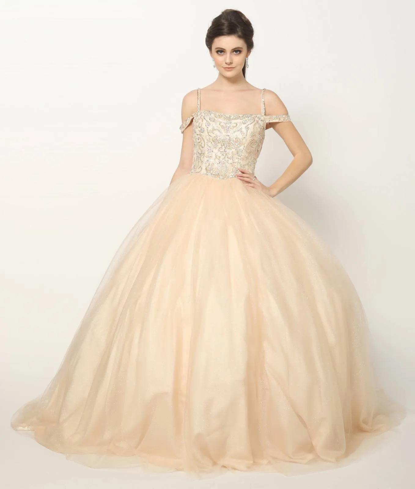 Juliet 1426 Beaded Embroidery Cold Shoulder Princess Poofy Ballgown