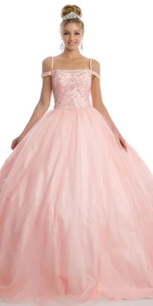 Juliet 1426 Beaded Embroidery Cold Shoulder Princess Poofy Ballgown