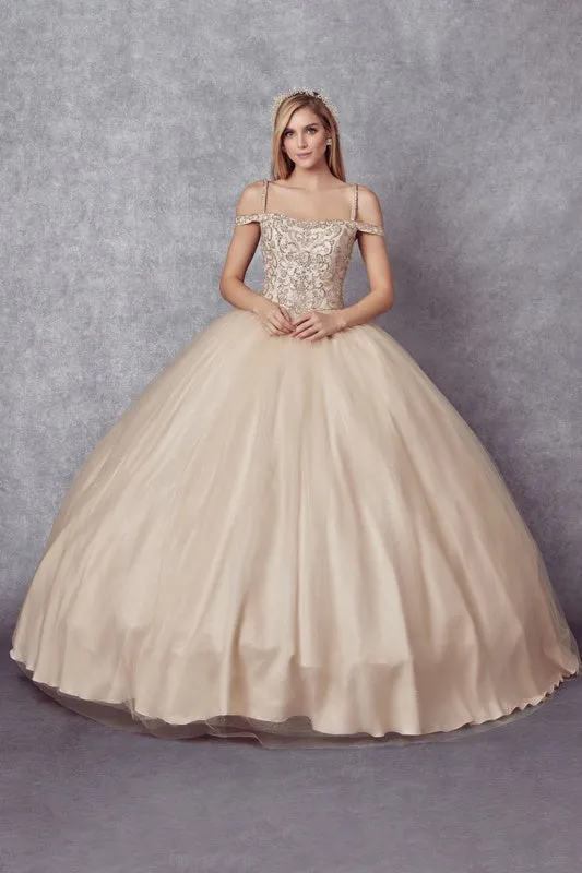 Juliet 1426 Beaded Embroidery Cold Shoulder Princess Poofy Ballgown
