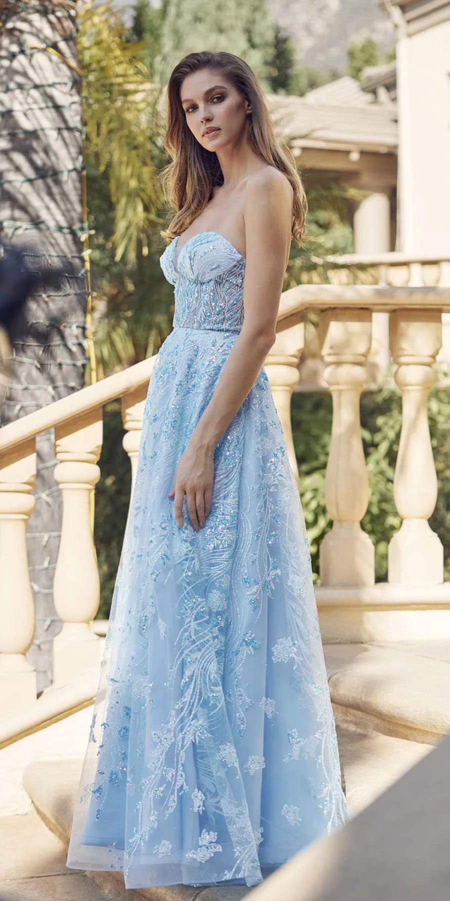 Juliet 2404 Strapless Sequin Tulle Ballgown Removable Puff Sleeves