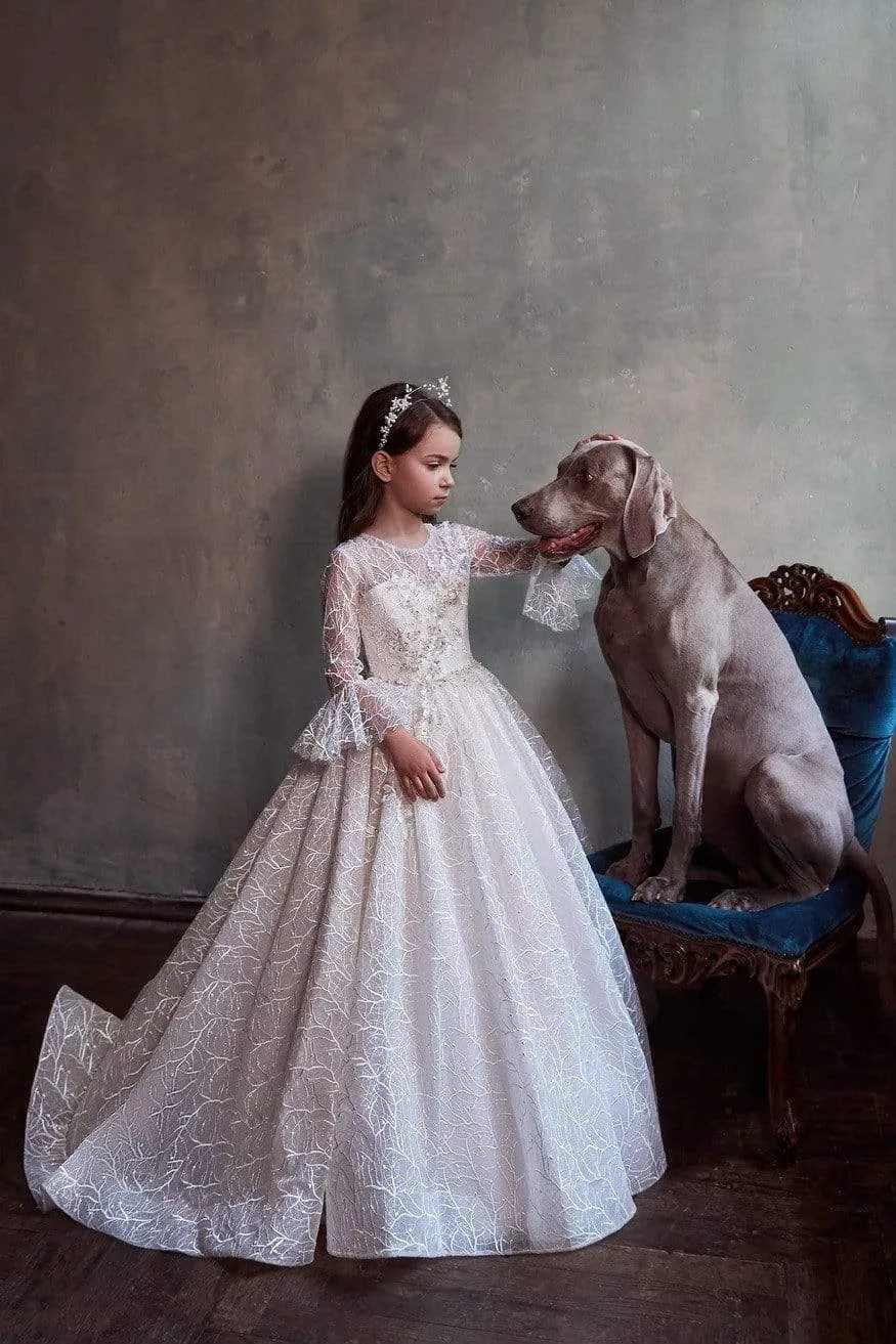 Junior Bridesmaid Lace Dress with a Train
