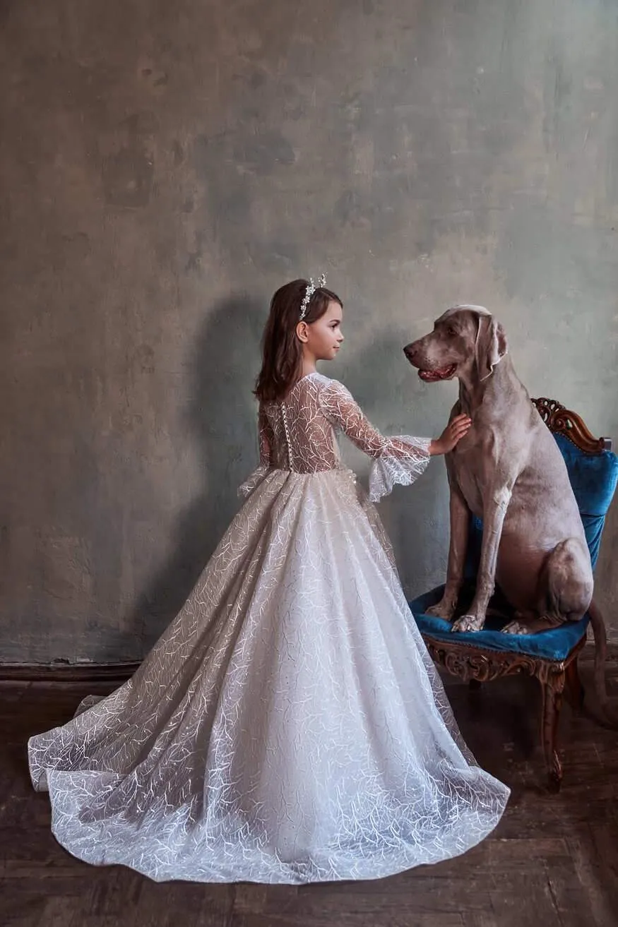 Junior Bridesmaid Lace Dress with a Train