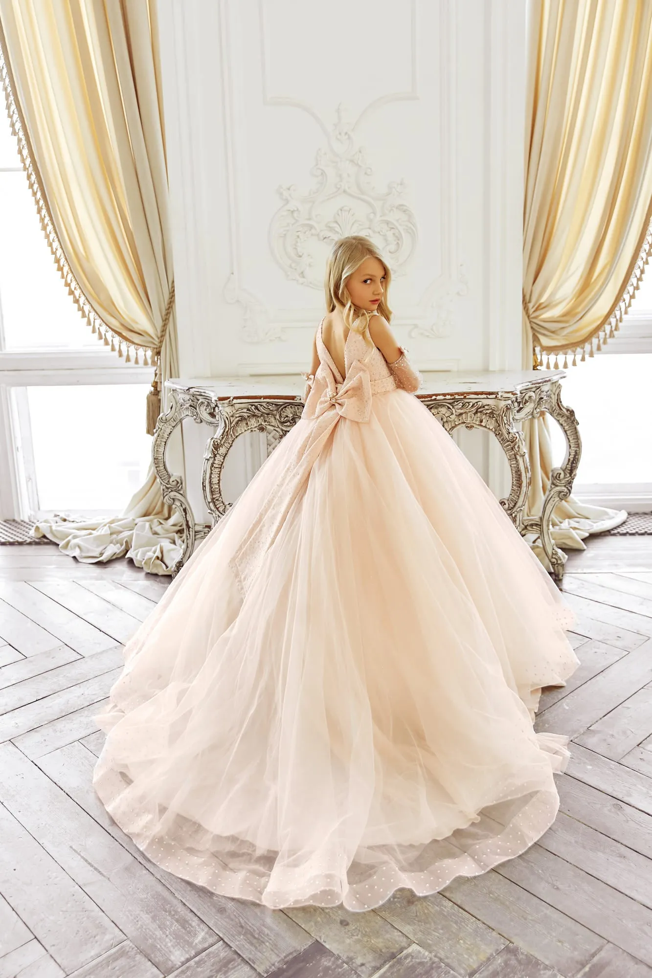 Junior Bridesmaids Dress with Detachable Sleeves