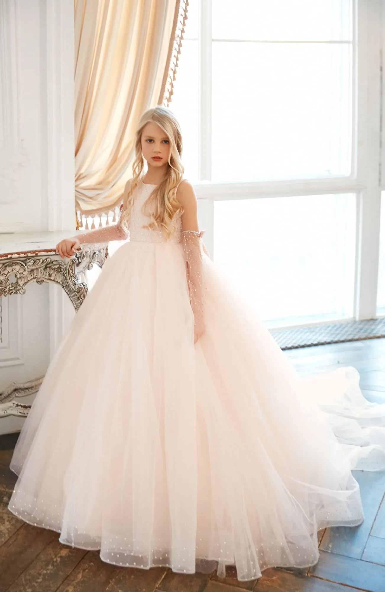 Junior Bridesmaids Dress with Detachable Sleeves