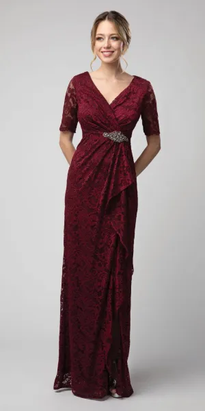 Juno 1078 Lace Long Dress with Brooch and Drapes