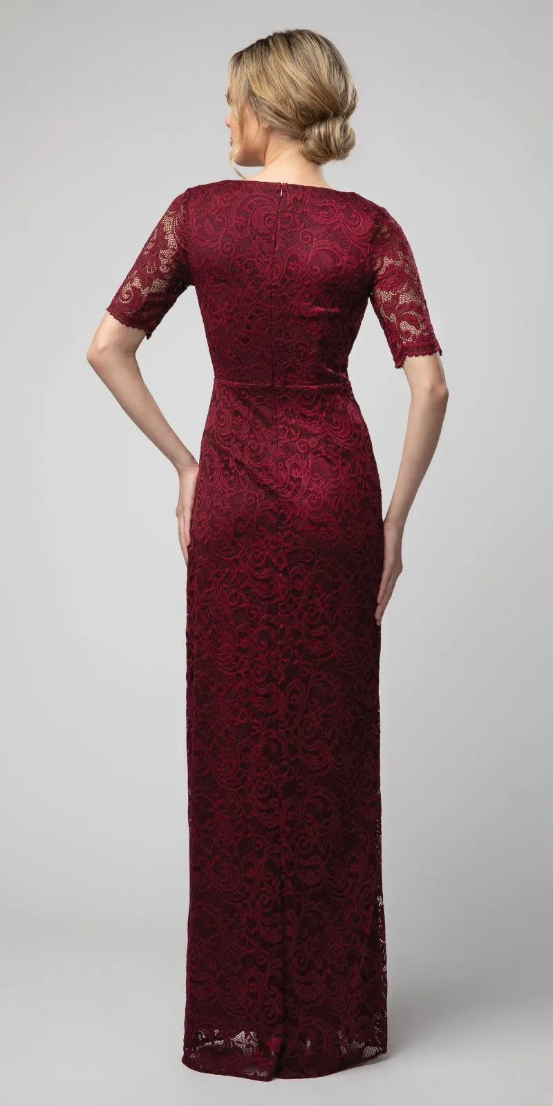 Juno 1078 Lace Long Dress with Brooch and Drapes