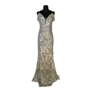 JVN By JOVANI JVN67256BG Long Gown Silver/Nude Size 0