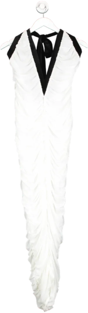 kai White Zara Halter Ruched Backless Mesh Maxi Dress UK L