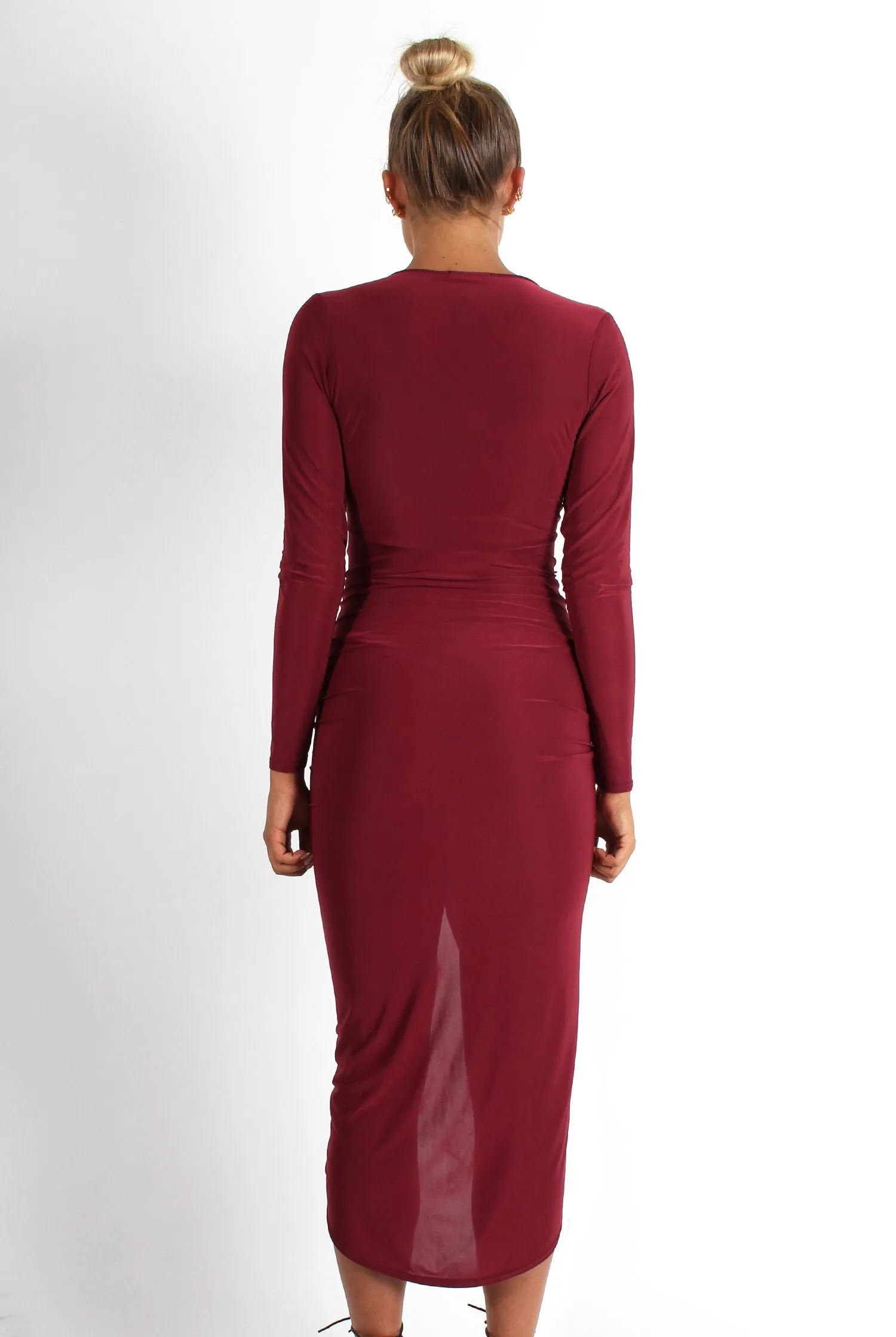Kristen Wine Ruched Front Dress