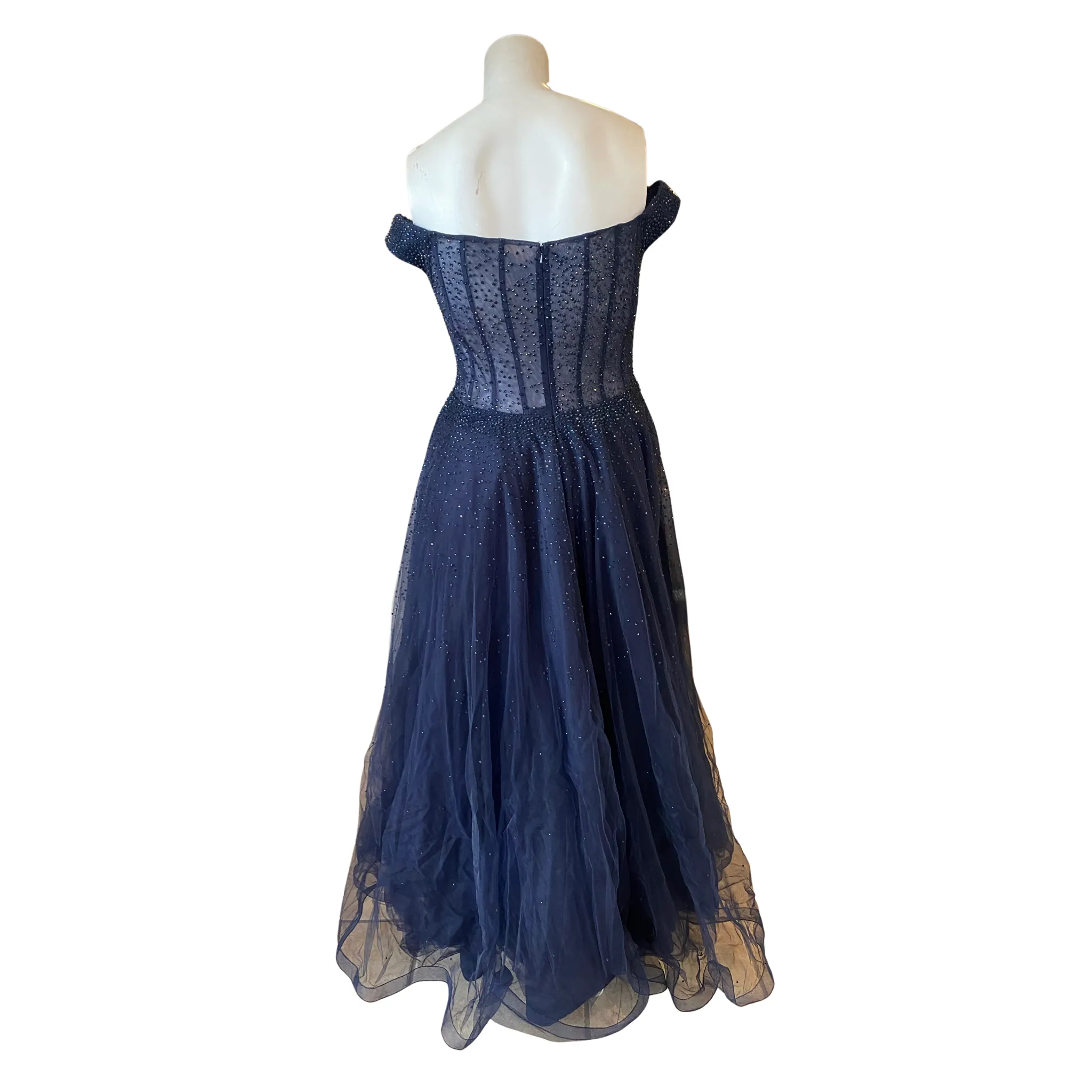 LA FEMME Long Off The Shoulder Gown Navy Size 14