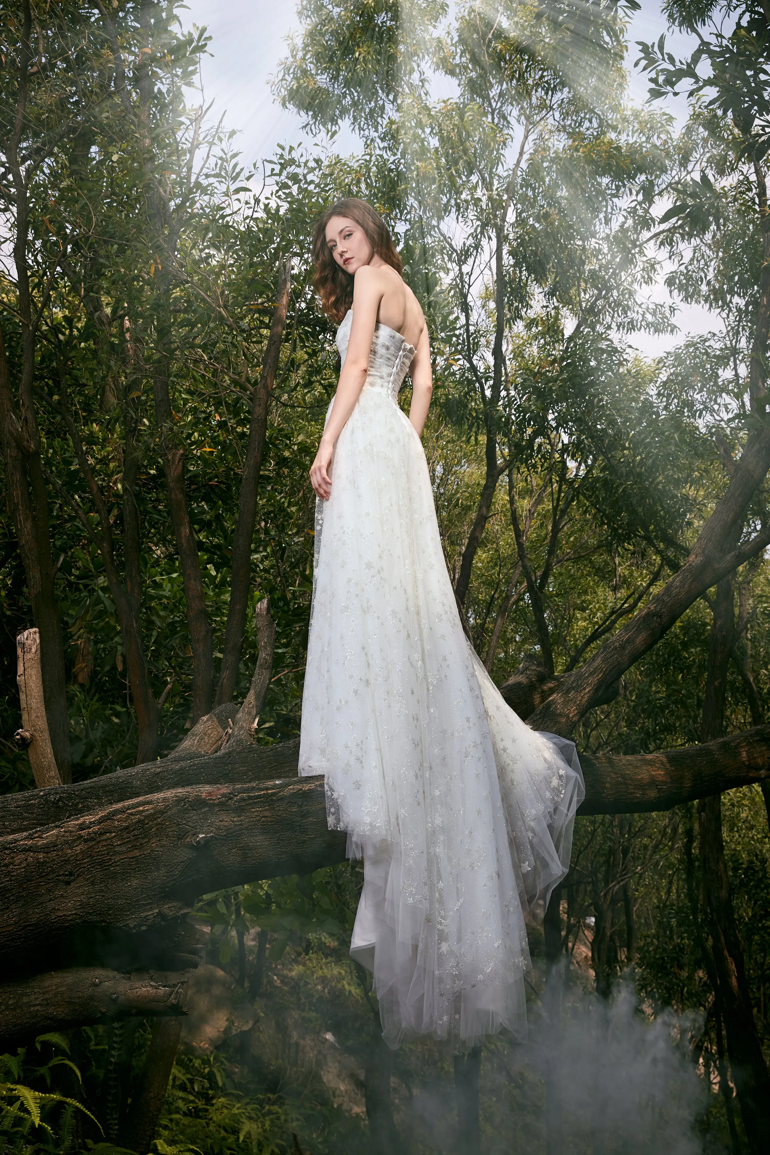 La Galaxia - Selena Huan clean-cut strapless natural flow star glittering lace ball gown