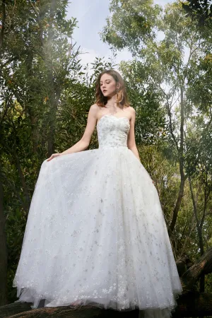 La Galaxia - Selena Huan clean-cut strapless natural flow star glittering lace ball gown