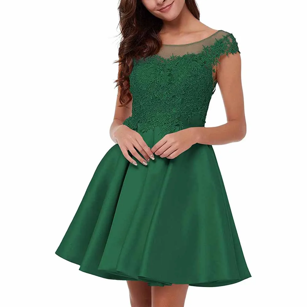 Lace-Applique Homecoming Dresses Short Halter Cocktail Dresses for Teens