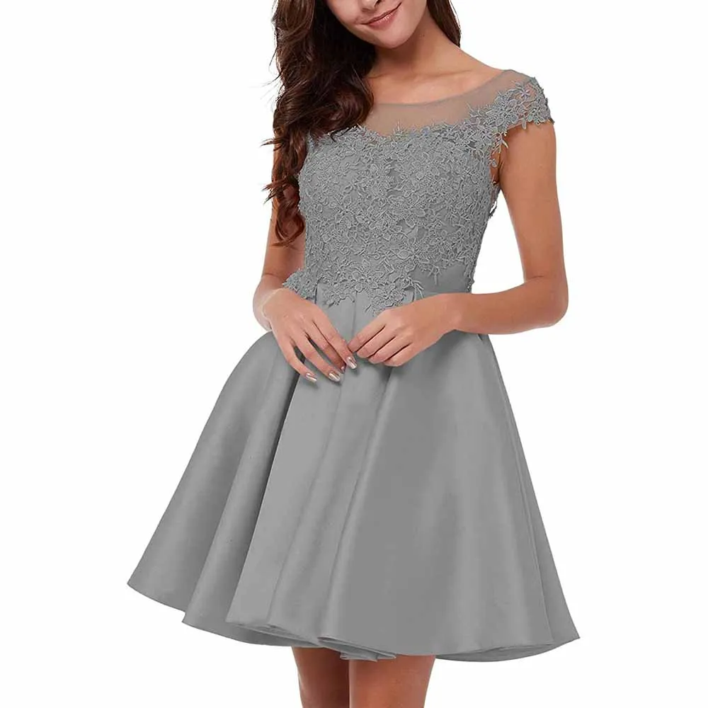 Lace-Applique Homecoming Dresses Short Halter Cocktail Dresses for Teens