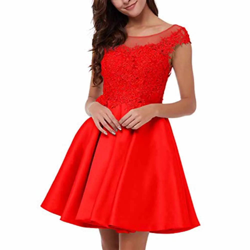 Lace-Applique Homecoming Dresses Short Halter Cocktail Dresses for Teens