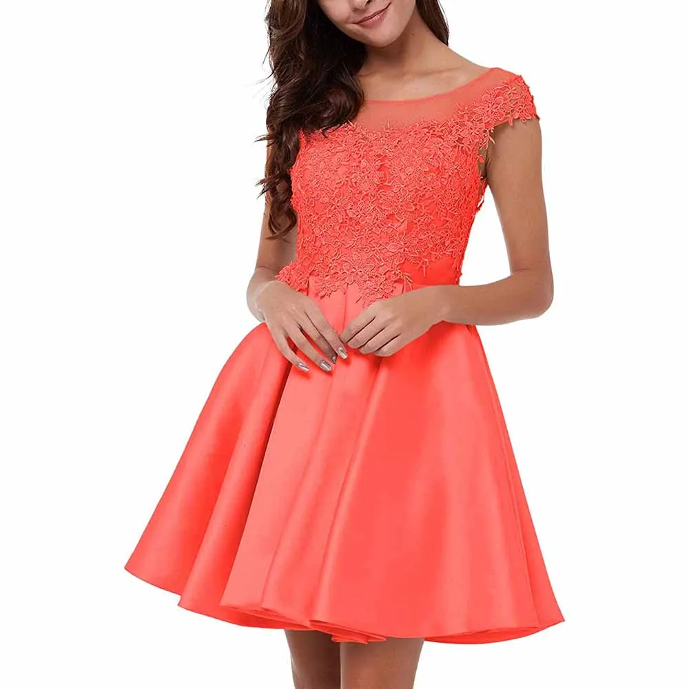 Lace-Applique Homecoming Dresses Short Halter Cocktail Dresses for Teens
