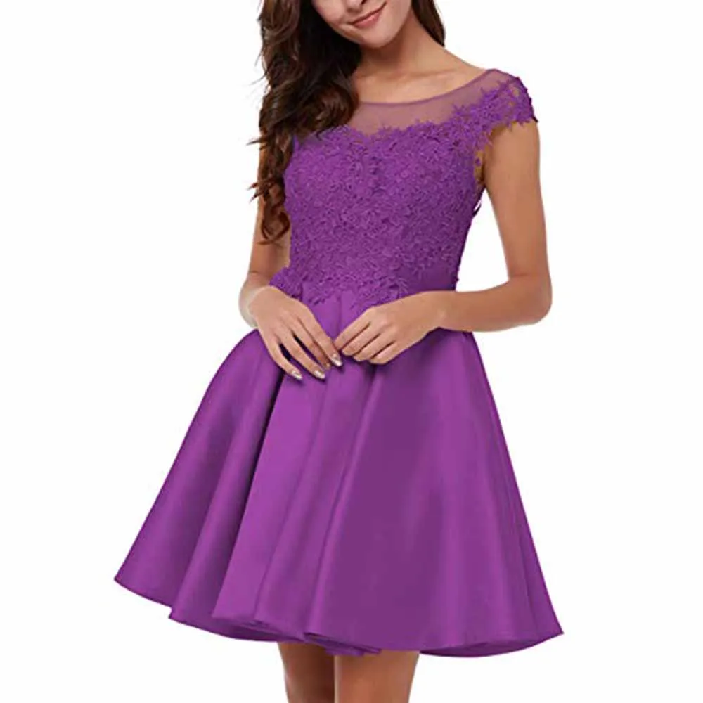 Lace-Applique Homecoming Dresses Short Halter Cocktail Dresses for Teens
