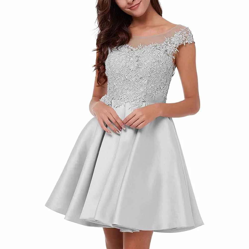 Lace-Applique Homecoming Dresses Short Halter Cocktail Dresses for Teens