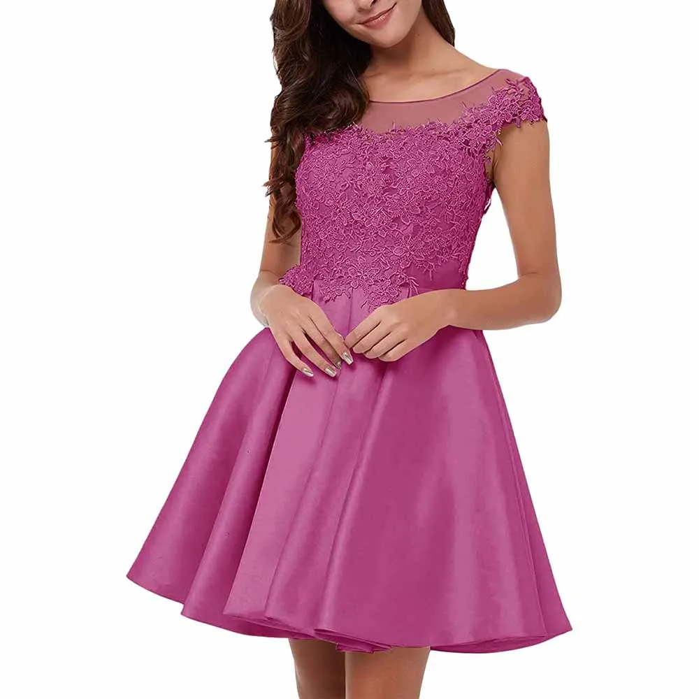Lace-Applique Homecoming Dresses Short Halter Cocktail Dresses for Teens
