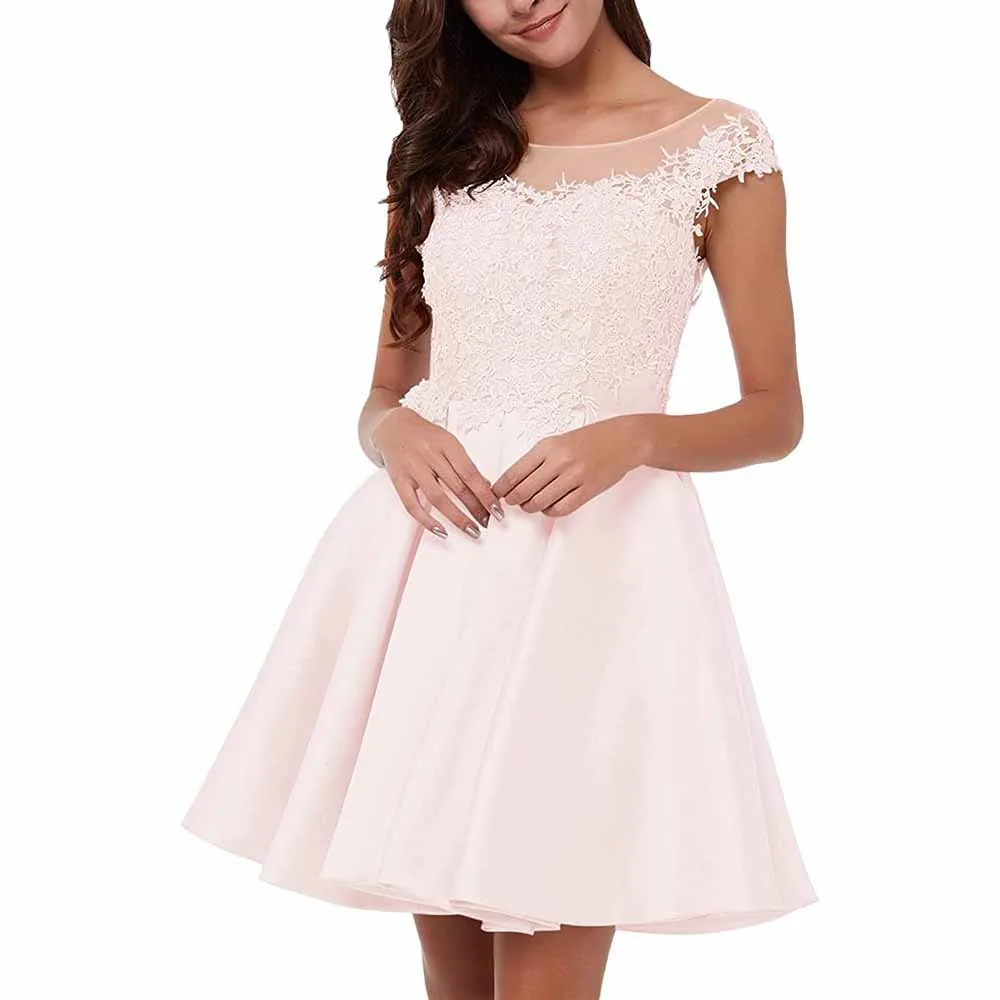 Lace-Applique Homecoming Dresses Short Halter Cocktail Dresses for Teens