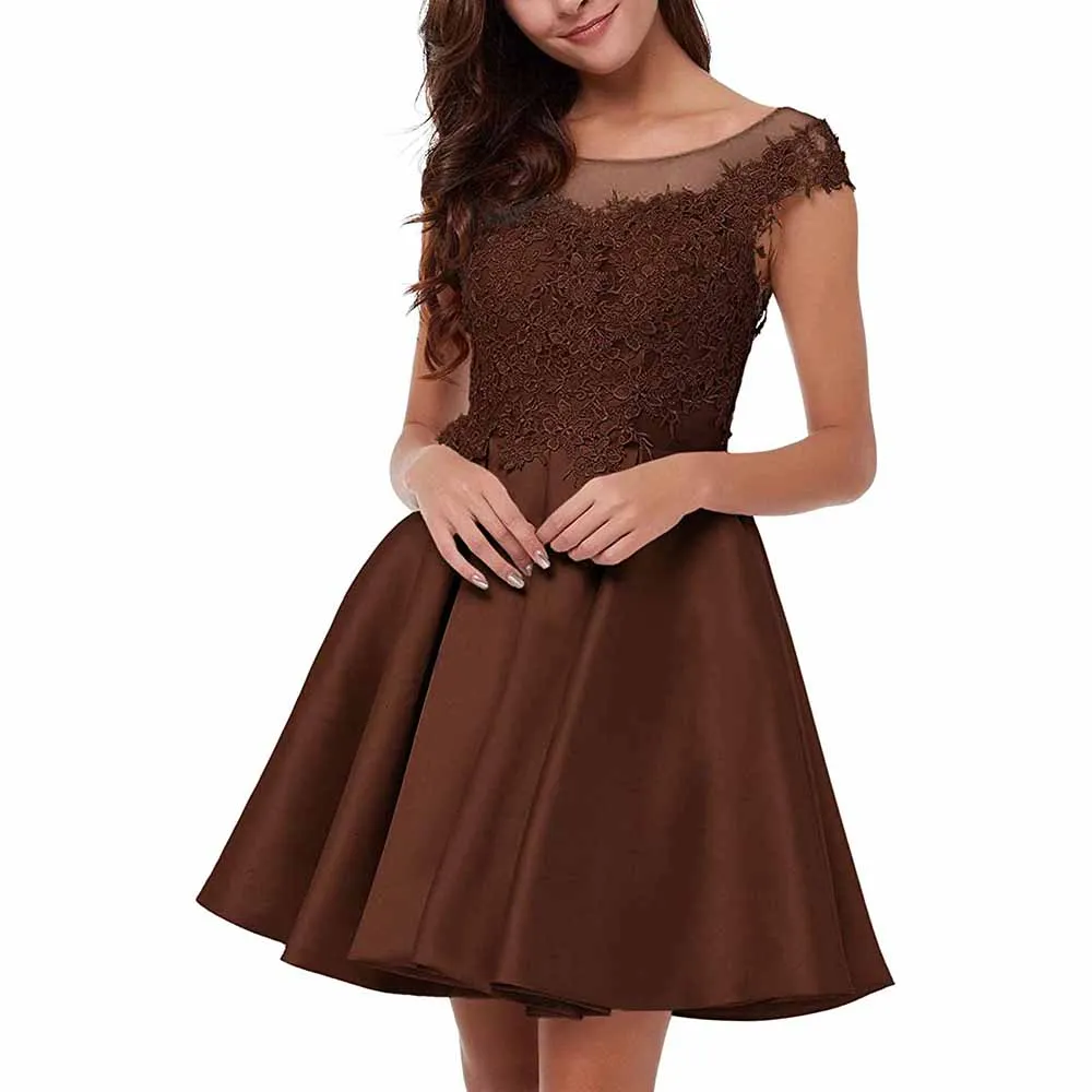 Lace-Applique Homecoming Dresses Short Halter Cocktail Dresses for Teens